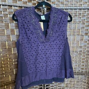 Anthropologie Purple Sleeveless Embellished Blouse